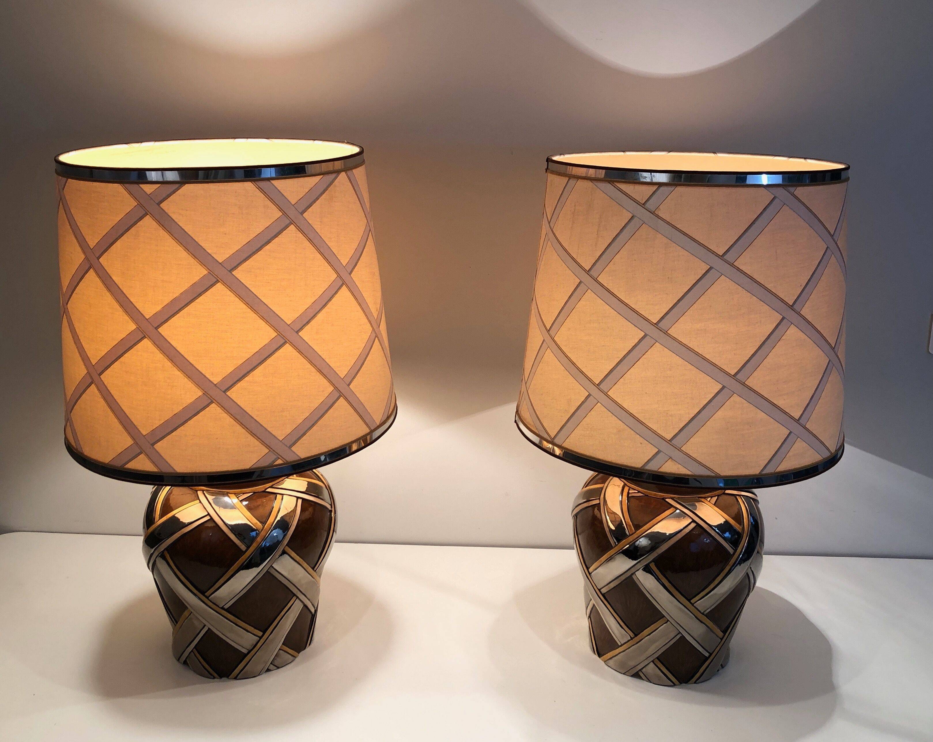 Important pair of ceramic lamps. French work.
