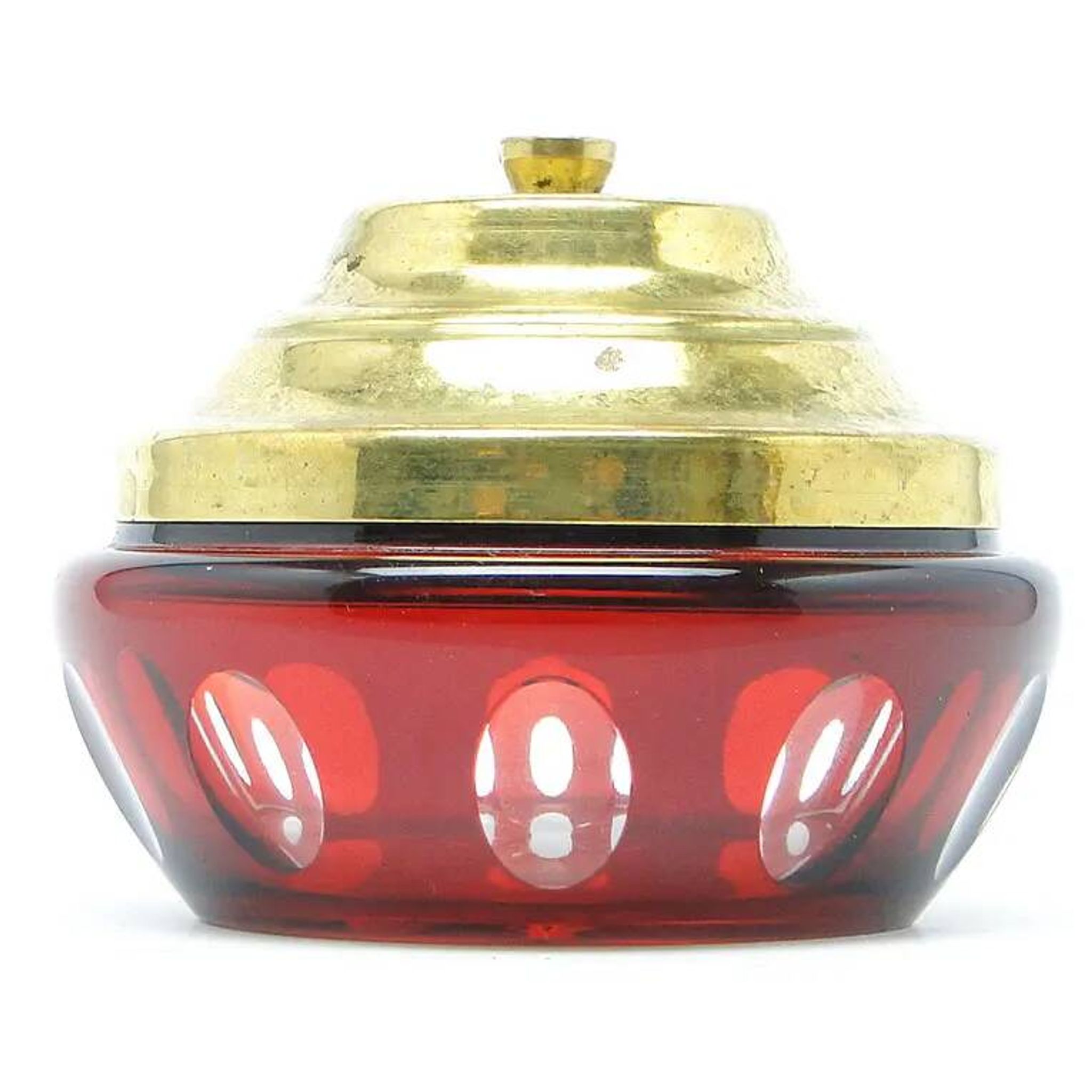 Art Deco bonbonniere, ruby glass, brass, Germany, 1930s