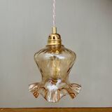 Vintage tulip pendant light in amber glass
