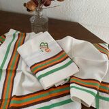 8 serviettes de table vintage liteaux oranges et verts monogramme JB