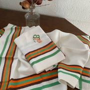 8 serviettes de table vintage liteaux oranges et verts monogramme JB