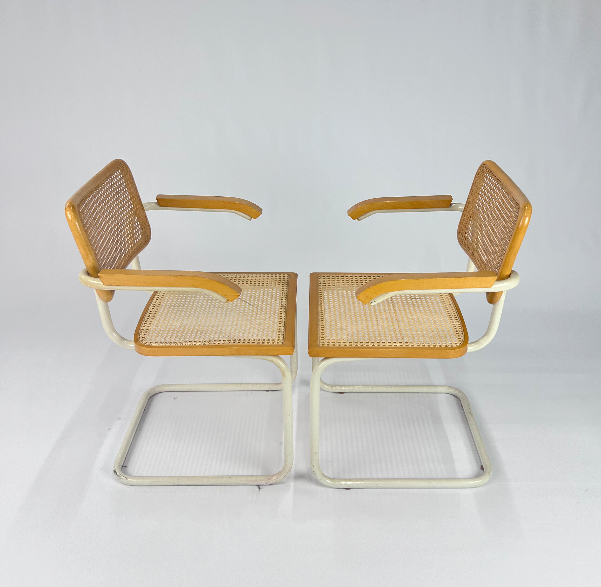 Set of 2 Tubular Frame and Cane Cantilever Arm chairs, Italy, 1970s