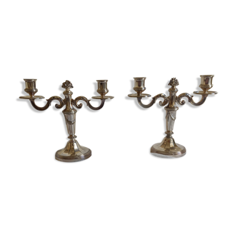 Pair of antique candlesticks in silver metal, coll. Gallia, style Louis XVI