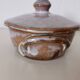 brown and white glazed stoneware sugar bowl