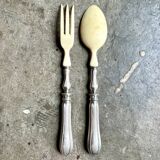 2 silver and bone salad servers