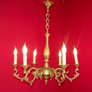 French art nouveau style quality bronze 6 light chandelier