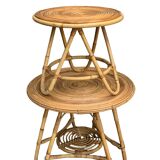 Pair of rattan tripod coffee tables 1950