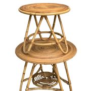 Pair of tripod coffee tables in rattan from the 1950s.