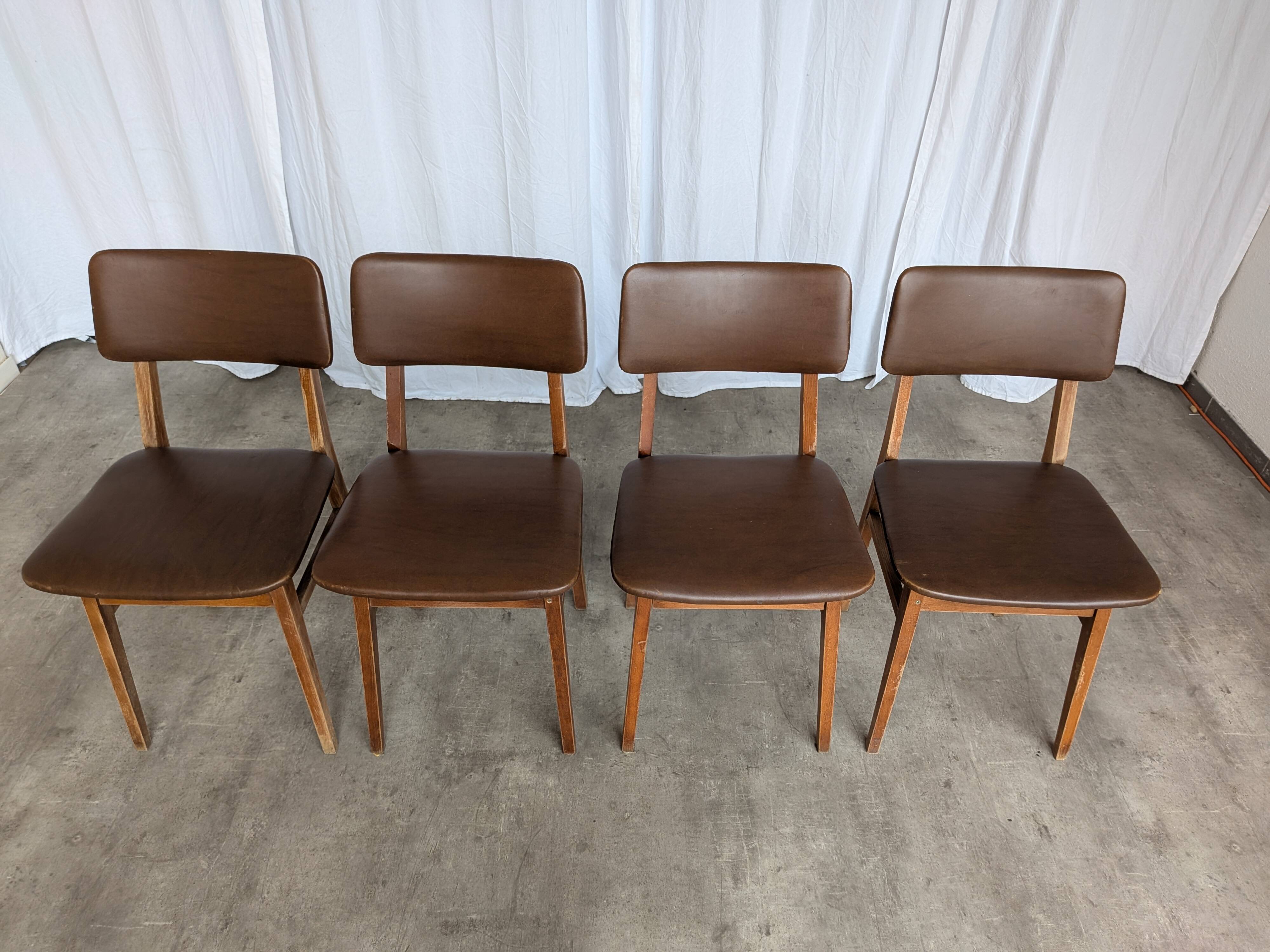 Vintage stol kamnik dining chairs (set of 4): mid-century leather seat