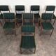 Set of 8 vintage green fabric chairs.