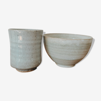 Turned ceramic bowl and cup