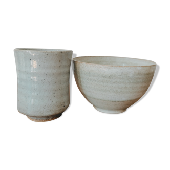 Turned ceramic bowl and cup