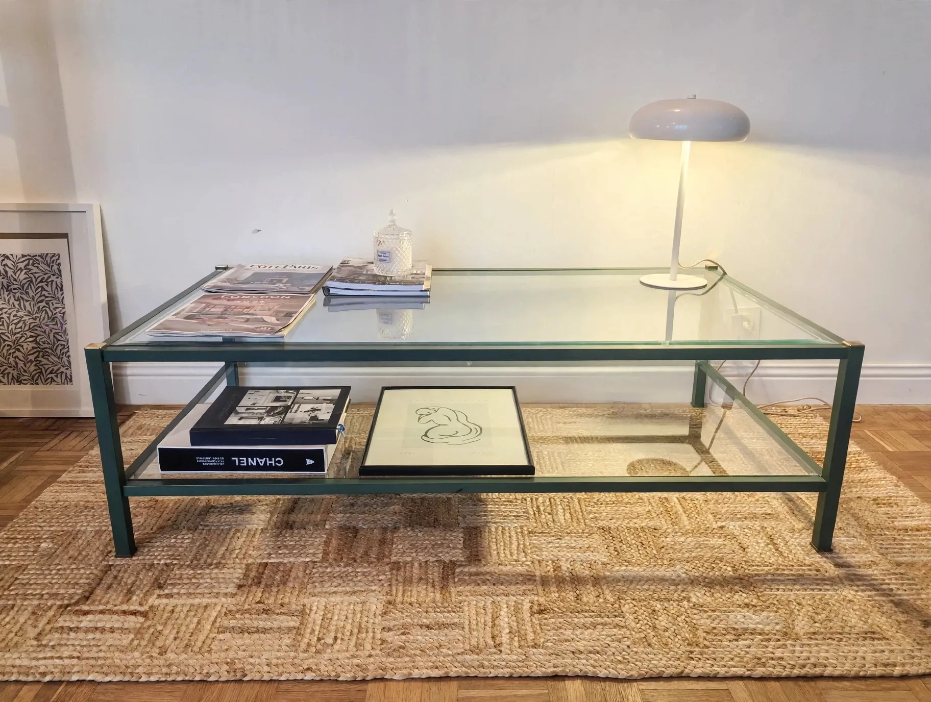 Vintage coffee table Pierre Vandel forest green & gold 70's