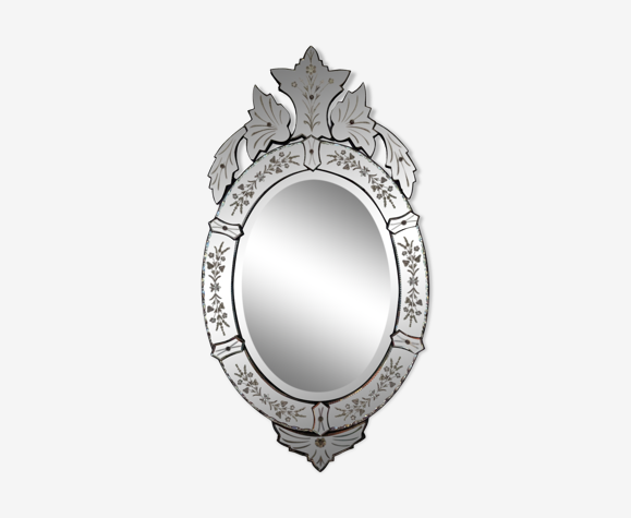 Miroir vénitien ovale période art déco 101 x 54 cm