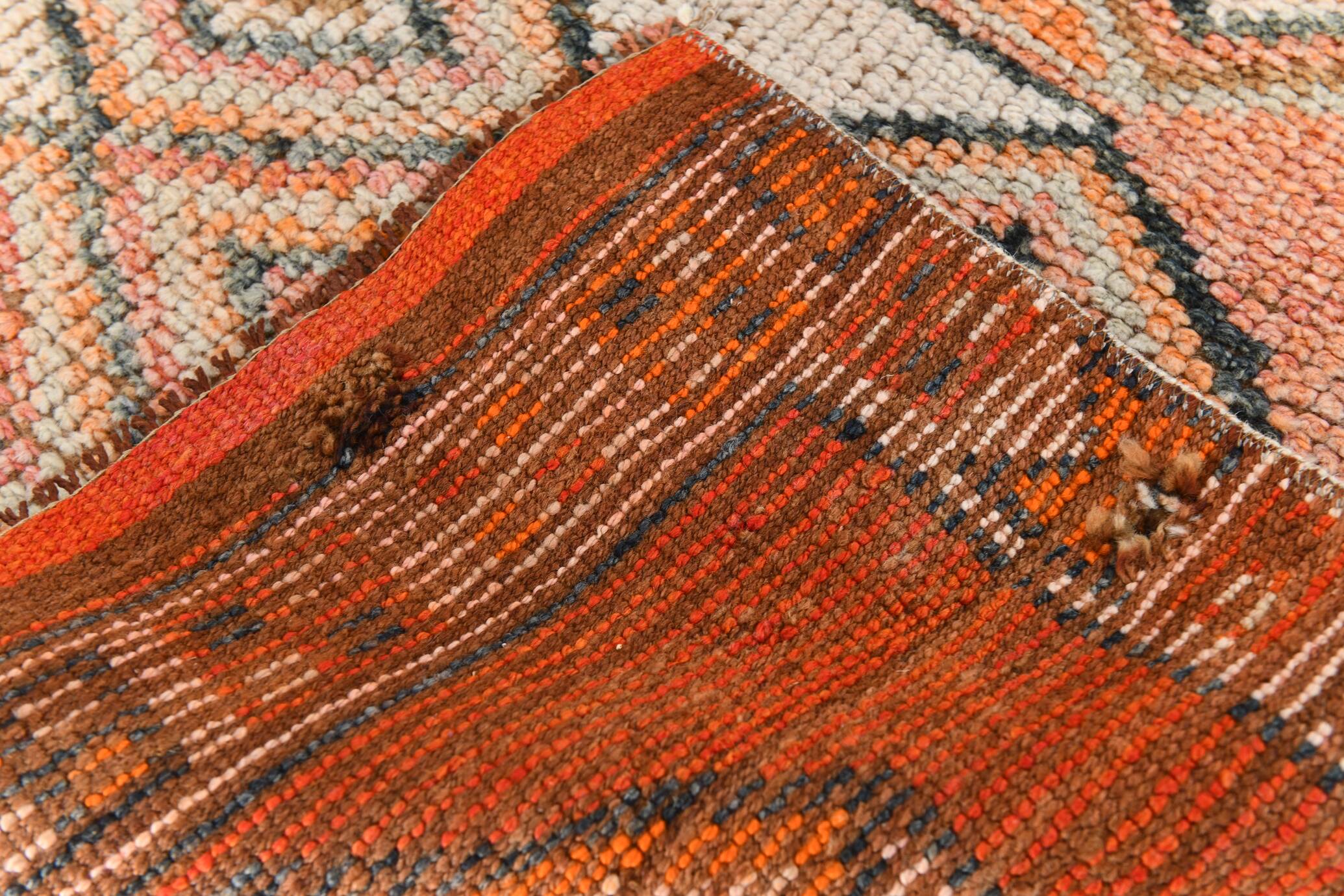 3x11 Orange and Beige Long Wide Runner, Handwoven Wool Runner, 92x336Cm