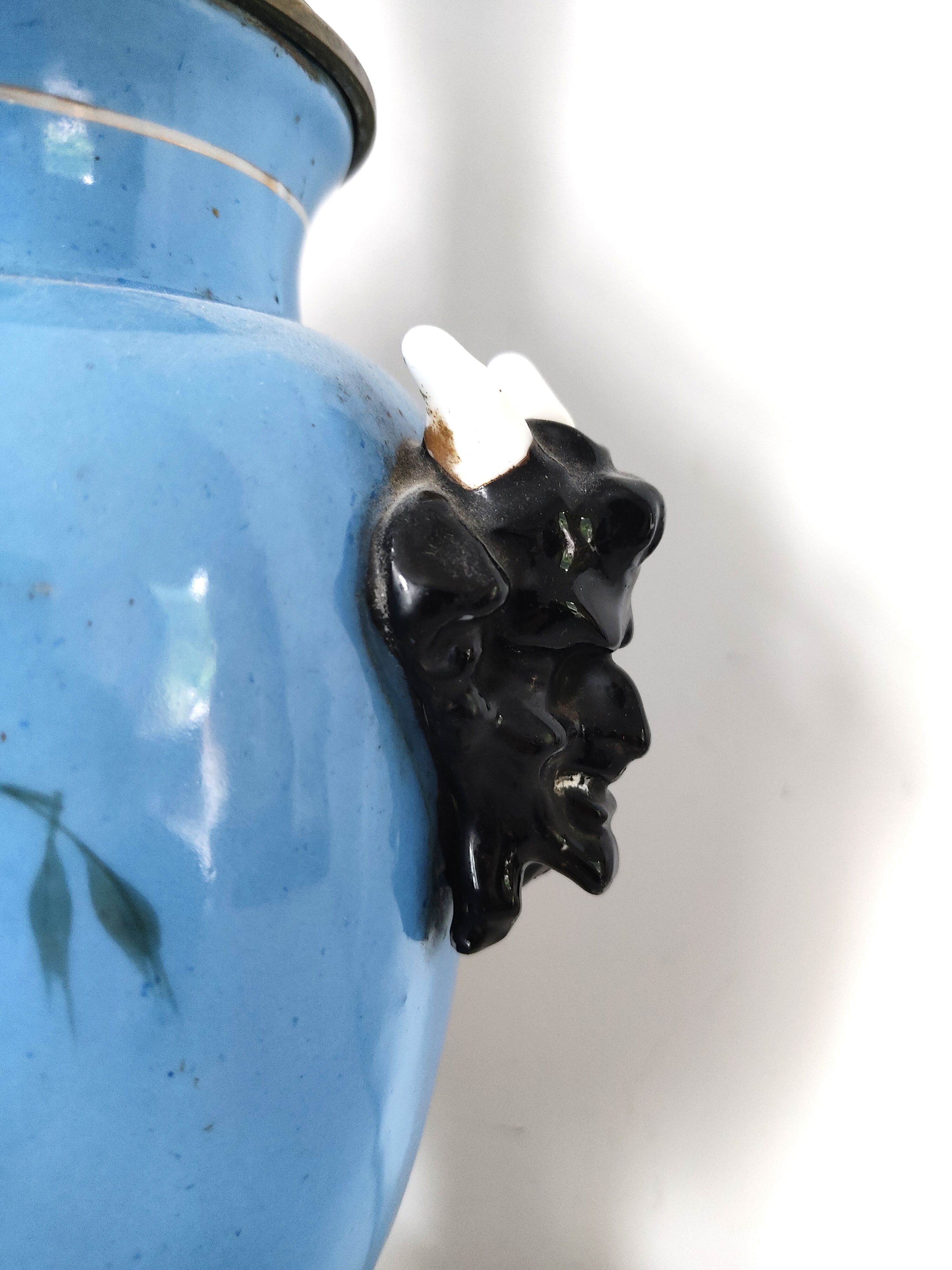 Lamp foot blue vase heads of fauna