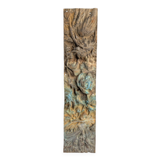 Relief en bronze antique représentant la nature et les oiseaux, années 1900