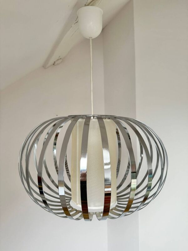 Suspension lustre vintage en inox chromé