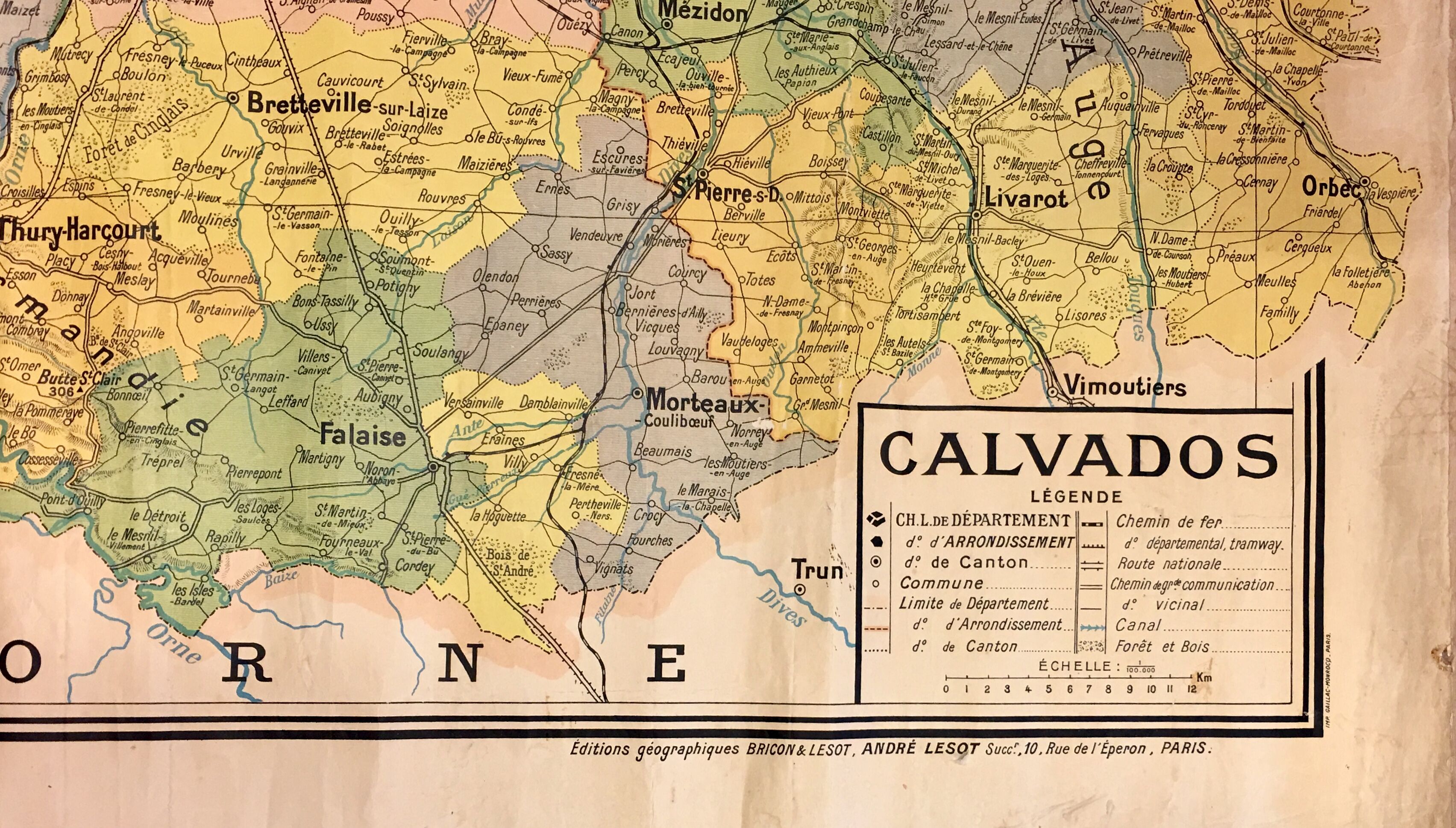 Old map of the Calvados editions Lesot