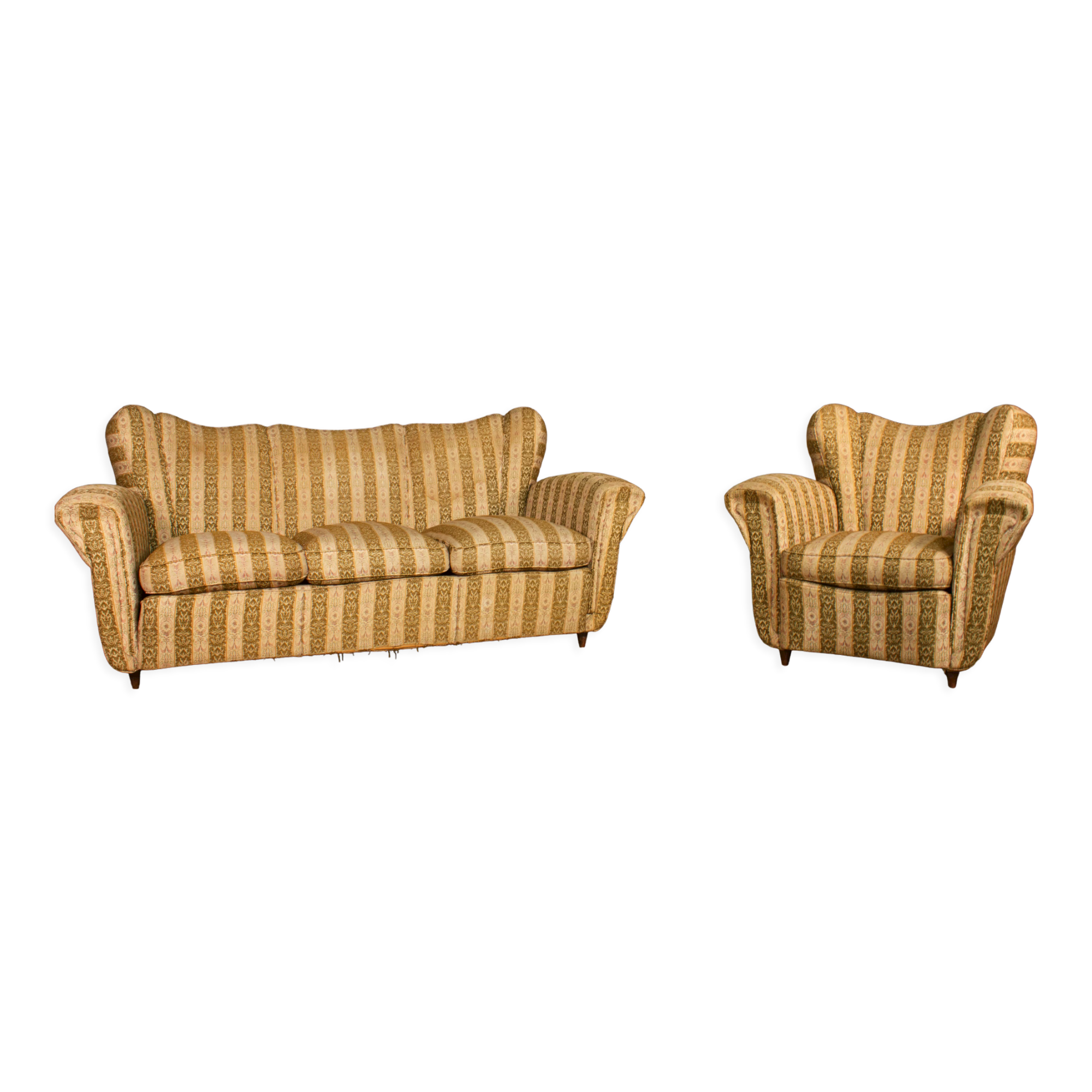 Three-seater sofa and armchair, 50s, set of 2