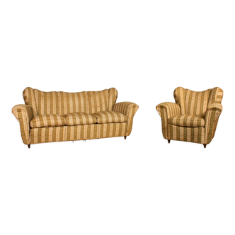 Three-seater sofa and armchair, 50s, set of 2