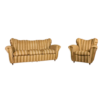Three-seater sofa and armchair, 50s, set of 2