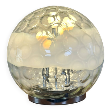 Vintage round lamp, blown and bubbled glass from Murano, 1970s.