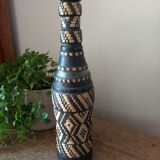 Bottle vase sheathing braided basketry and leather Ethnic Crafts
