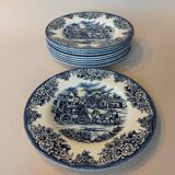 Set of 9 dessert plates English style blue & white