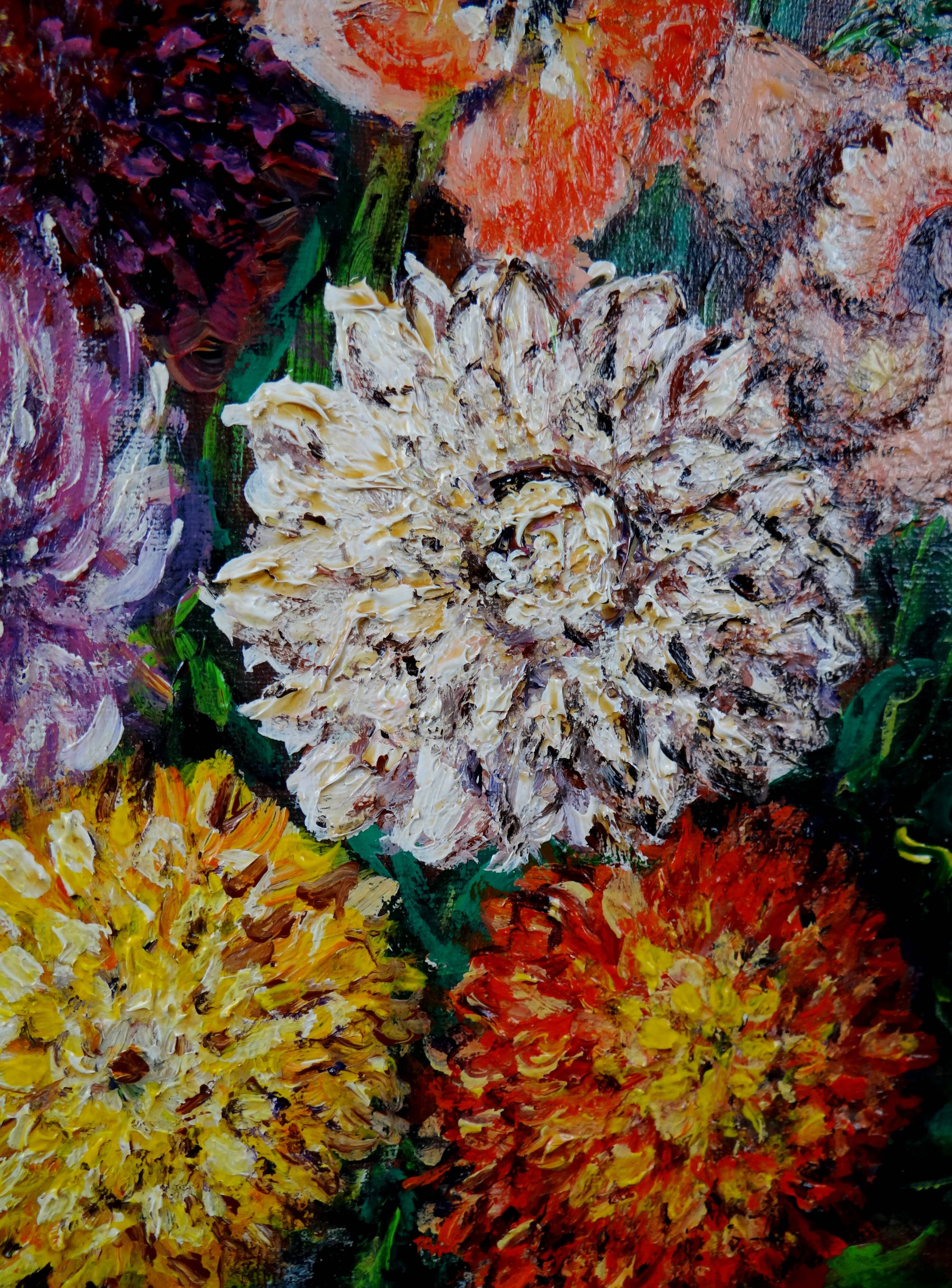 Still life 'Gladioli and Dahlias' Oil on canvas 36x33 signed J.D Vincent