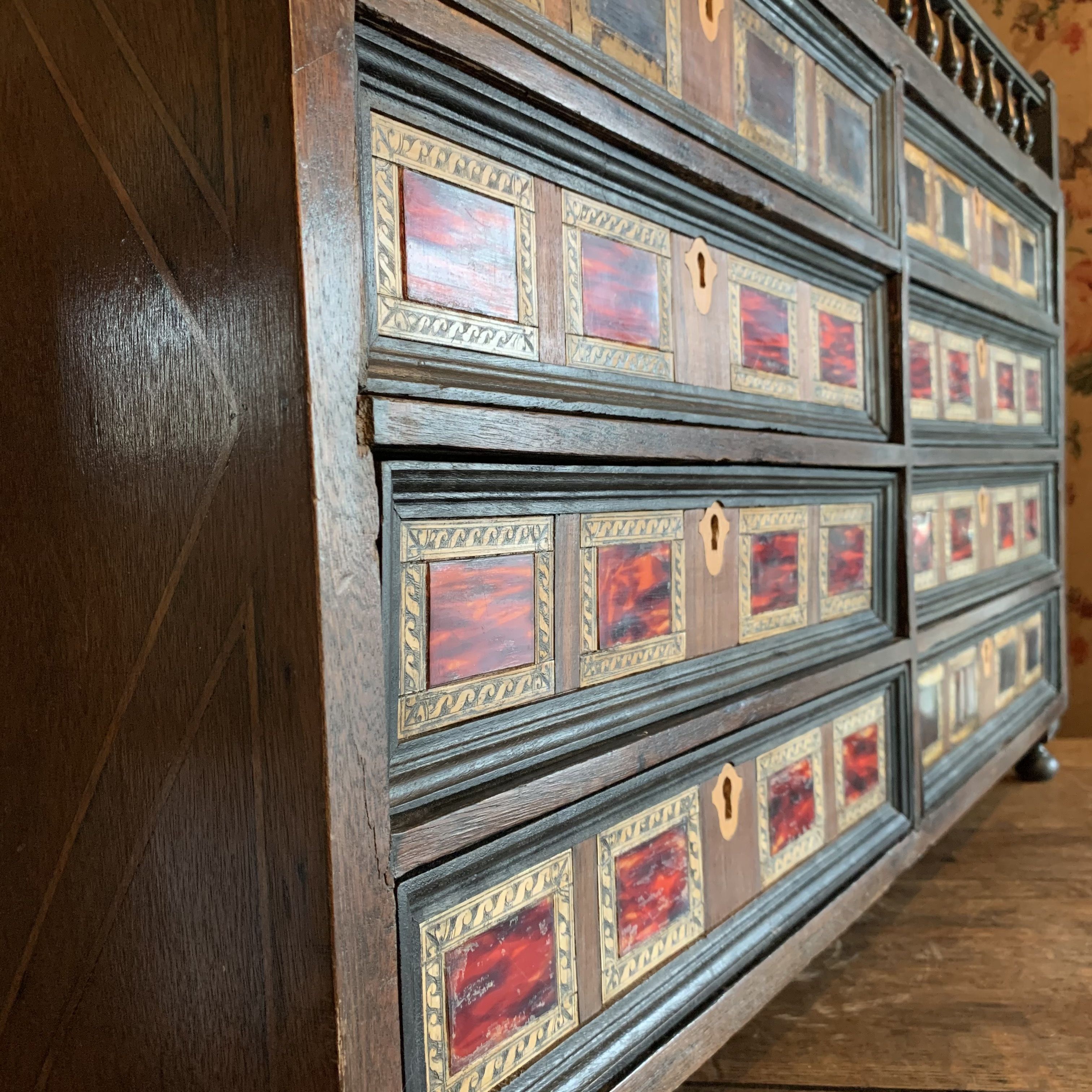 Antwerp cabinet to be laid in tortoiseshell and 17th century marquetry