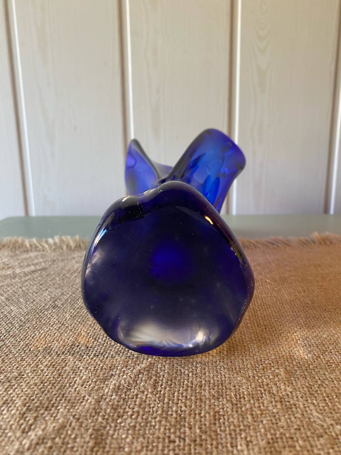 Murano style cobalt blue blown glass vase