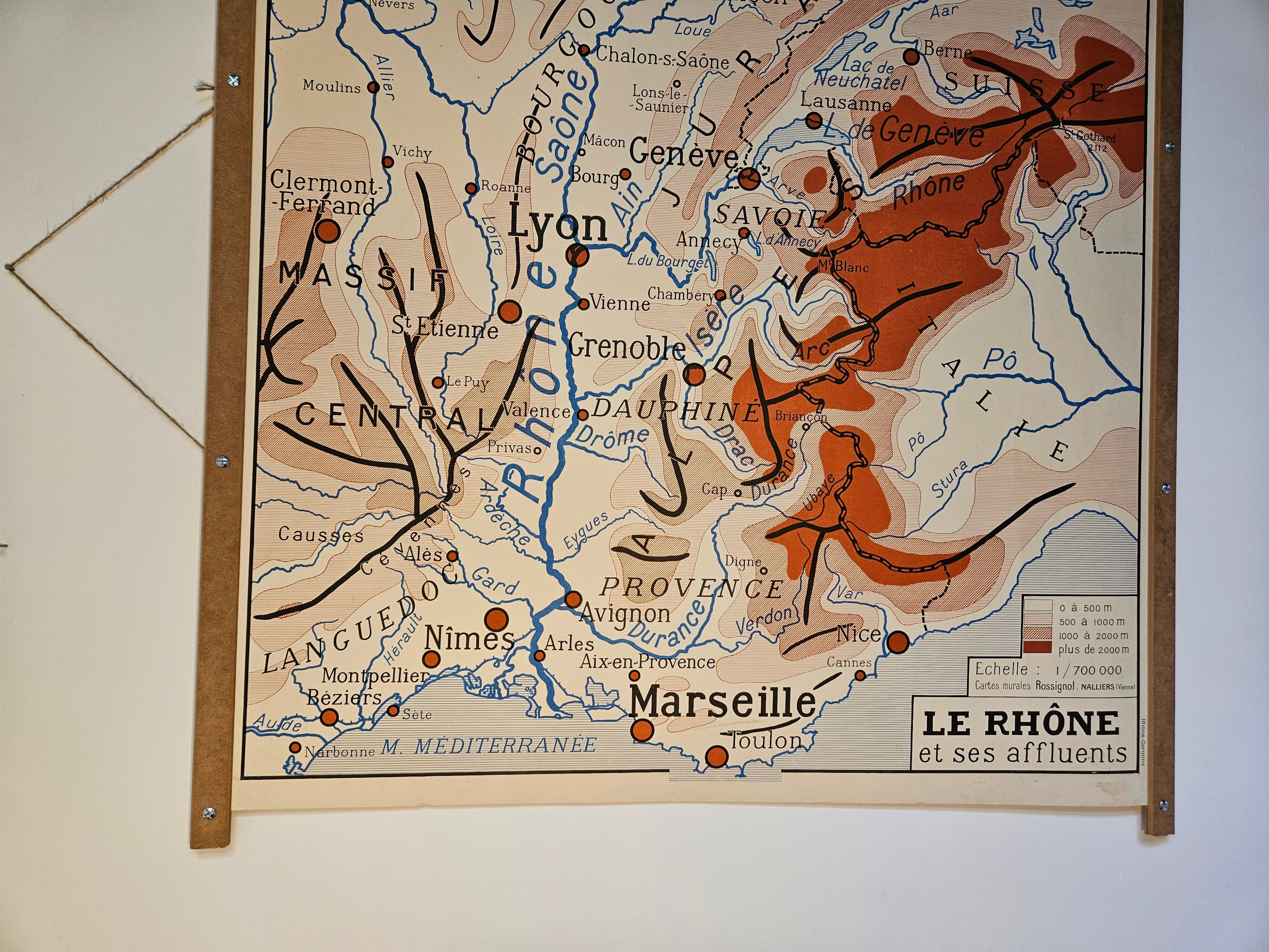 School map of ancient geography 1960 map of France the Garonne le Rhône