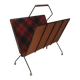 Magazine rack in black lacquered metal, leather and checkered fabric