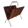Magazine rack in black lacquered metal, leather and checkered fabric