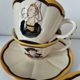 2 large Breton cups with saucers