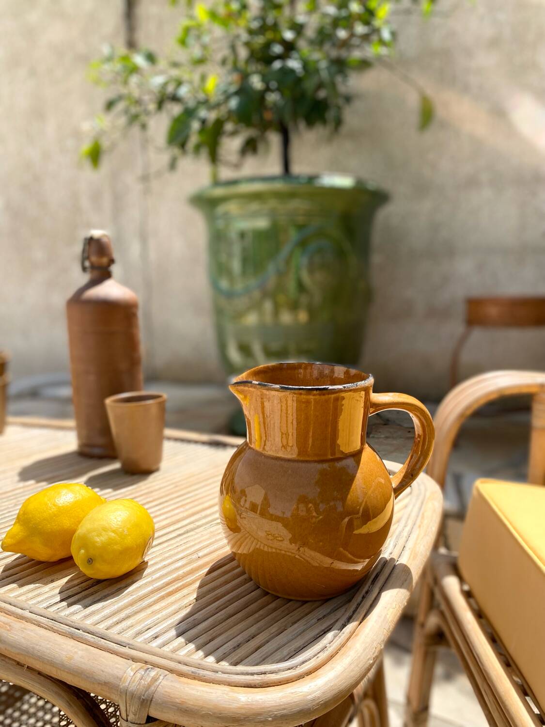 Antique glazed ceramic pitcher