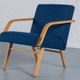 Vintage oak and blue fabric armchairs, Hungary, 1970s, set of 2