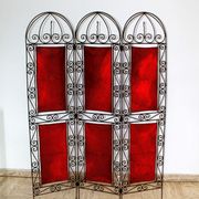 Orientalist screen in wrought iron and painted leather