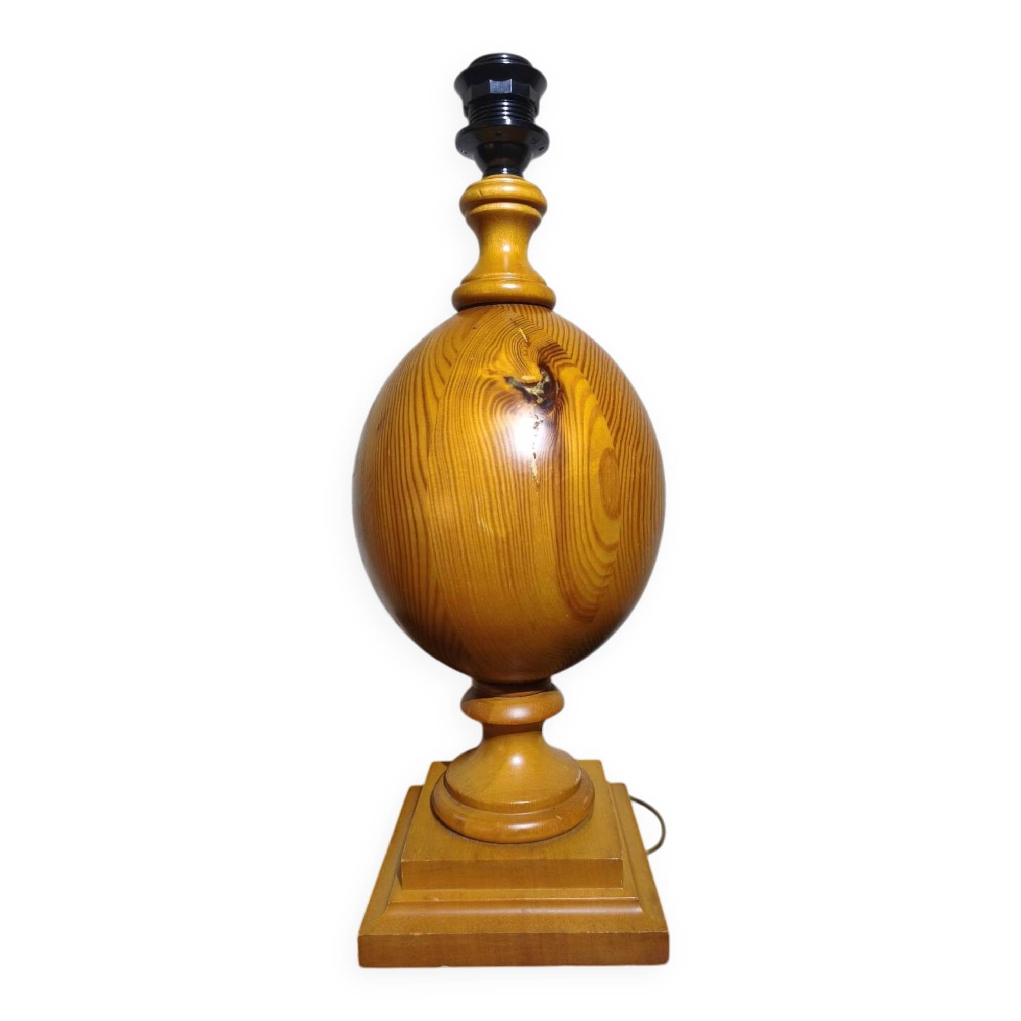 Vintage turned pine table lamp - Maison Verdière - 1970s/80s