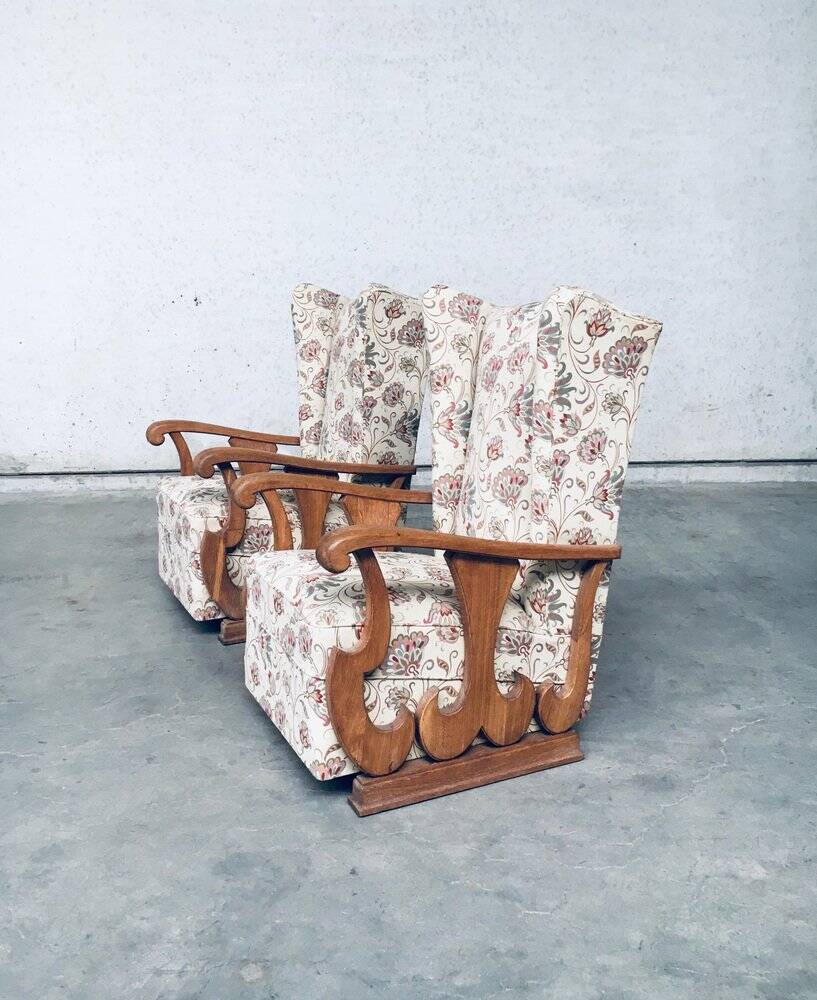Set of High Wing Back Armchairs, 1900s