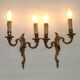 Elegant Vintage French Bronze Double Wall Sconces with Acanthus Leaf Detail