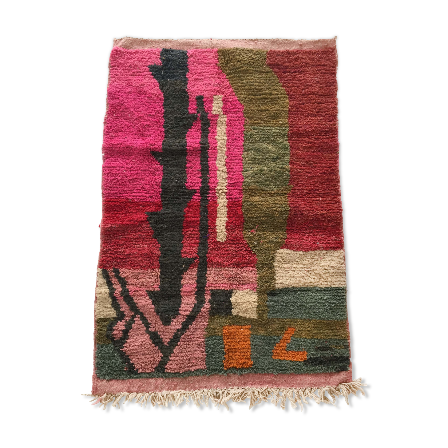 Moroccan Berber carpet Boujaad pink with colorful patterns 153x104cm