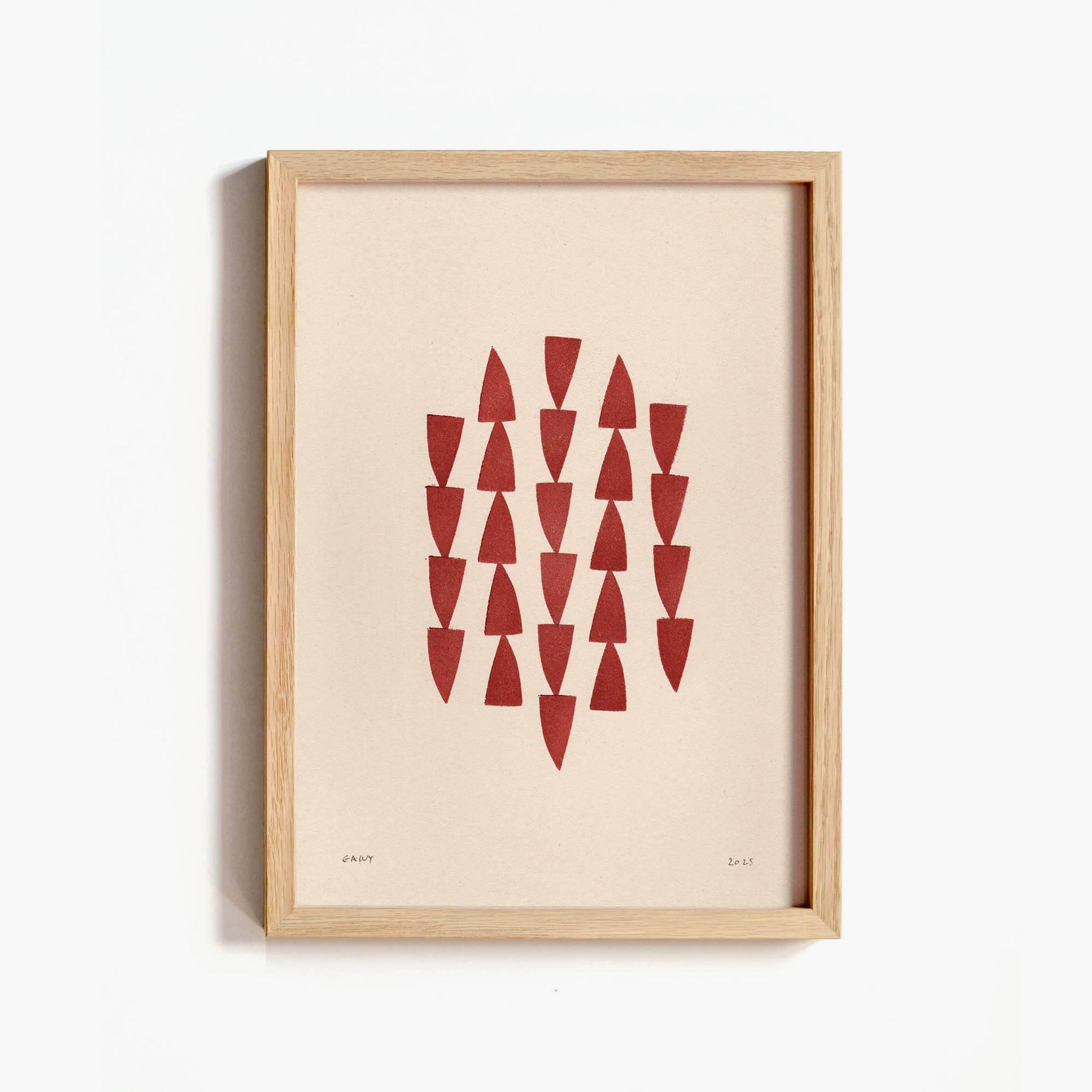 Peinture abstraite sur papier illustration rouge foncé signée Eawy