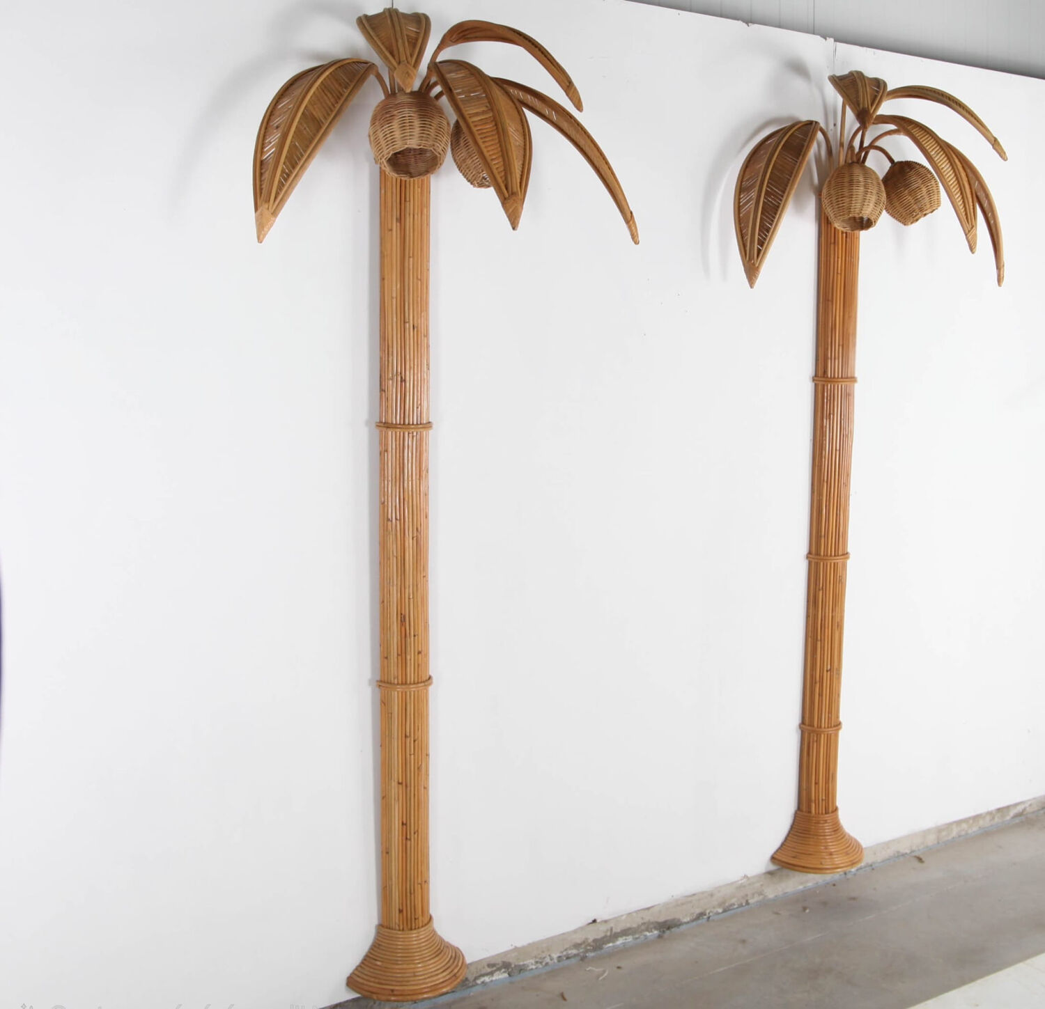 Pair of large "coconut/palm" wall lights in rattan