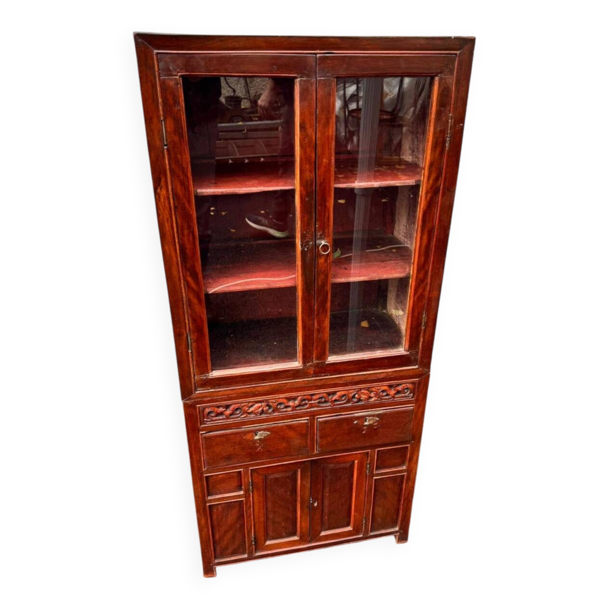 Attractive two-part Indochinese display cabinet. Mid-20th century