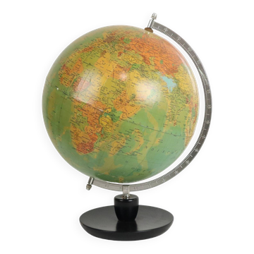 Globe terrestre politique de base en chêne vintage Hermann Haack des années 1970