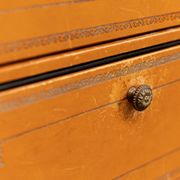 Furniture Cardboard chiffonnier leather patina fawn struck with iron 5 drawers
