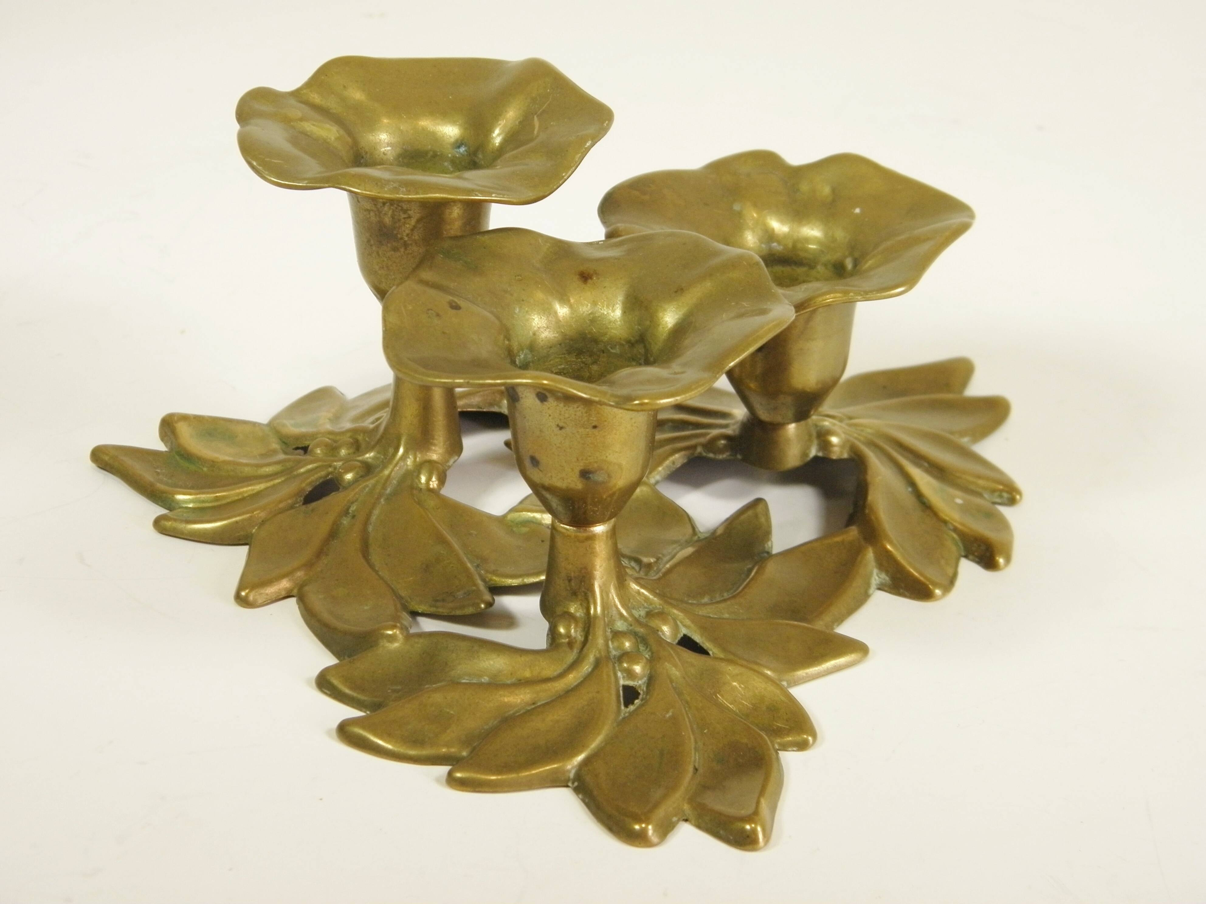 "Flowers" candle holder with three brass bobeches