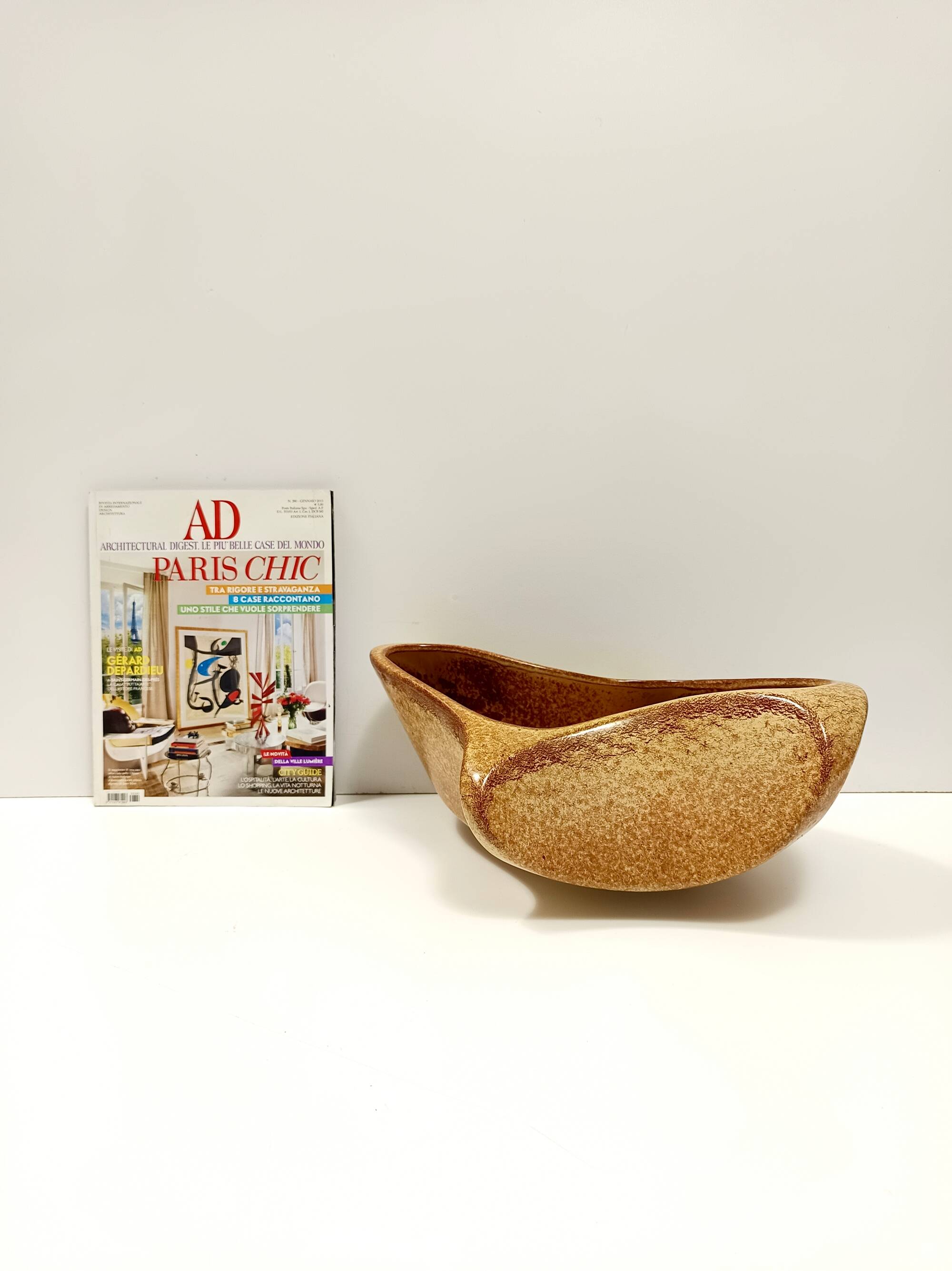 Brown Glazed Ceramic Trinket Bowl - Centerpiece by Bertoncello, Italy